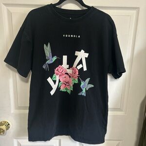 YoungLA Black Crewneck Tee with White Logo Print